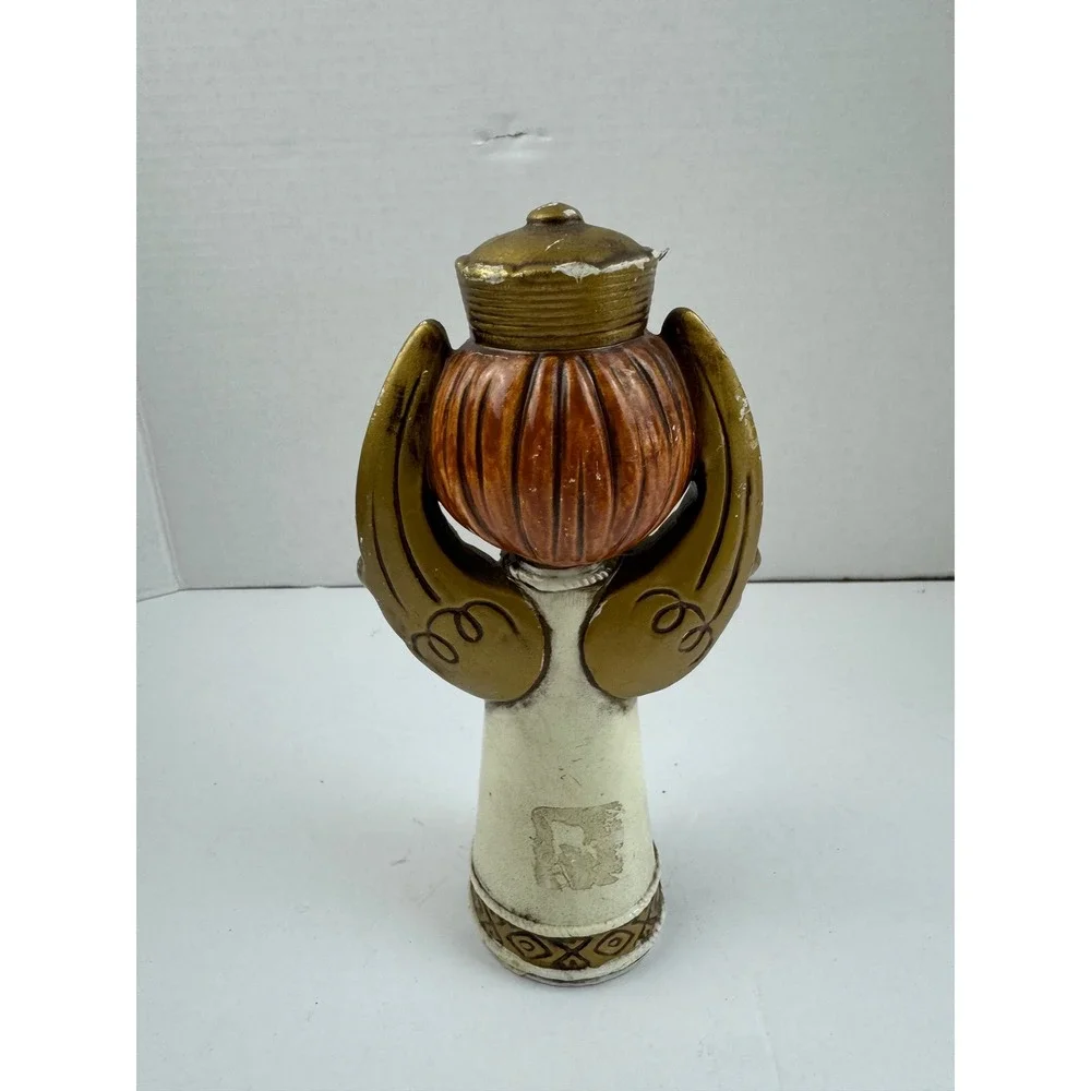 Vintage Ceramic Papier Mache Angel Figurine Gold Crown Wings Mid Century Decor